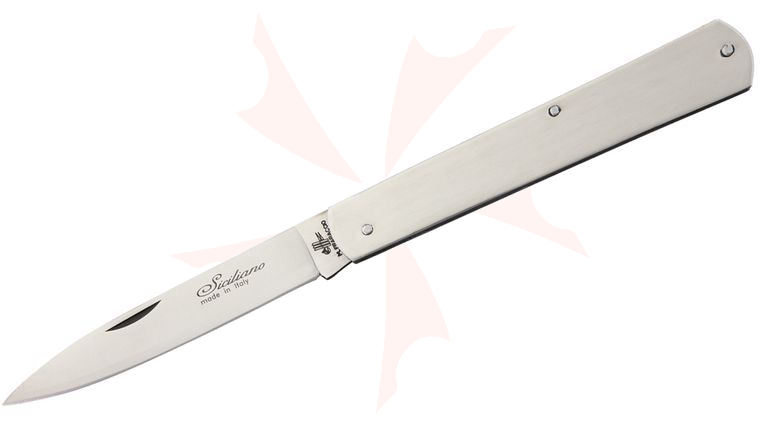 Italian Custom Knives Sfilato Lunghezza Folding Knife 4 inch Plain Blade, Stainless Steel Handles