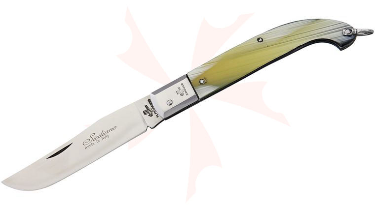 Italian Custom Knives Zuavo Lunghezza Folding Knife 3.75 inch Plain Blade, Imitation Buffalo Horn Handles