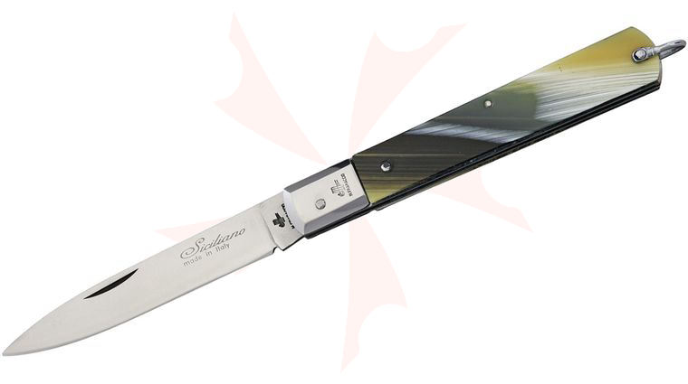 Italian Custom Knives Siciliano Tutto Folding Knife 3.7 inch Plain Blade, Imitation Buffalo Horn Handles
