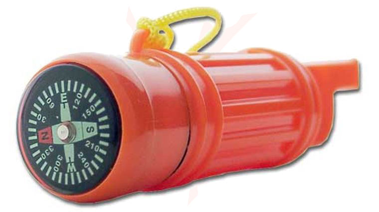 Survival Whistle Orange Plastic w/ Compass & Storage Compartment