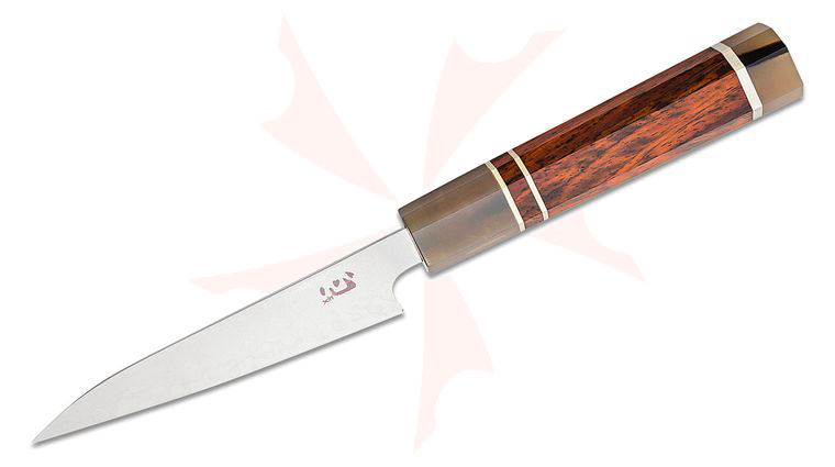 Xin Cutlery XinCraft Utility Knife 4.7 inch Mirror Polished VG-10 Core Damascus Blade, Rosewood Handle w/ White Buffalo Horn Bolster and Nickel Silver