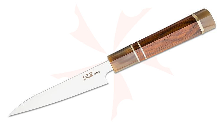 Xin Cutlery XinCraft Utility Knife 4.7 inch Satin M390 Blade, Rosewood Handle w/ White Buffalo Horn Bolster and Nickel Silver