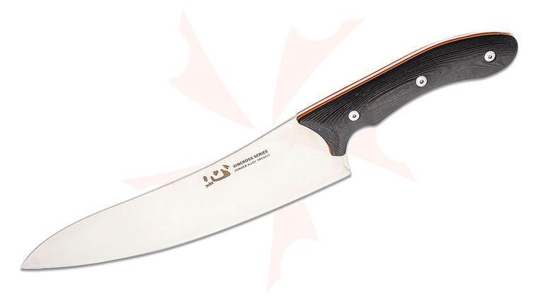 Xin Cutlery XinCross Chef's Knife 8.3 inch Satin Powder Alloy Blade, Carbon Fiber Handles, Black Leather Sheath
