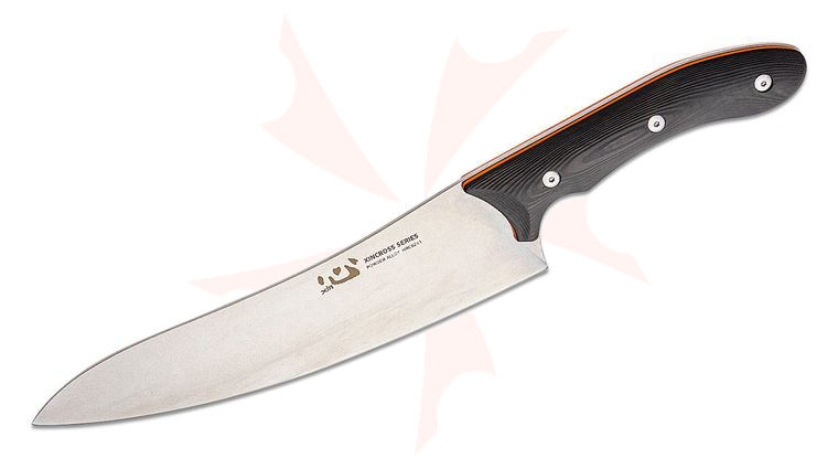 Xin Cutlery XinCross Chef's Knife 8.3 inch Stonewashed Powder Alloy Blade, Carbon Fiber Handles, Black Leather Sheath