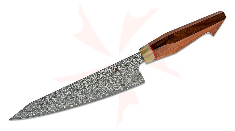 Xin Cutlery XinCraft Chef's Knife 9 inch Acid Etched VG-10 Core Damascus Blade, Rosewood Handle w/ White Buffalo Horn Bolster