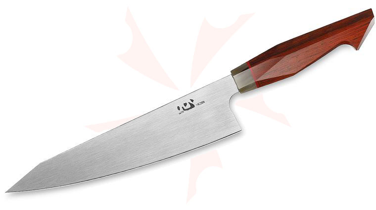 Xin Cutlery XinCraft Chef's Knife 9 inch Sandvik 14C28N Satin Blade, Octagonal Rosewood and White Buffalo Horn Handle