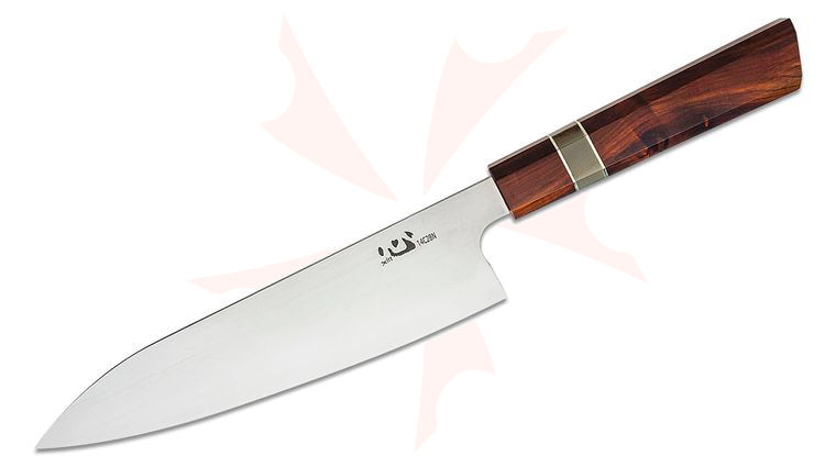 Xin Cutlery XinCraft Chef's Knife 9 inch Sandvik 14C28N Satin Blade, Octagonal Rosewood and White Buffalo Horn Handle