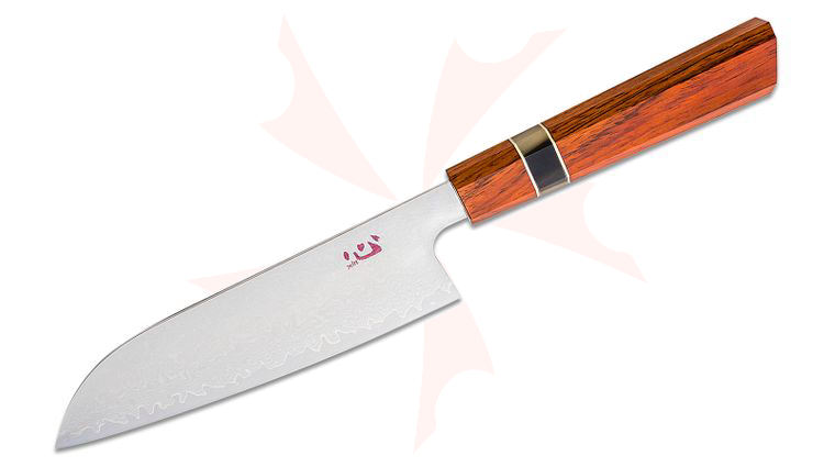 Xin Cutlery XinCraft Santoku Knife 7.6 inch Mirror Polished VG-10 Core Damascus Blade, Rosewood Handle w/ White Buffalo Horn Bolster and Nickel Silver