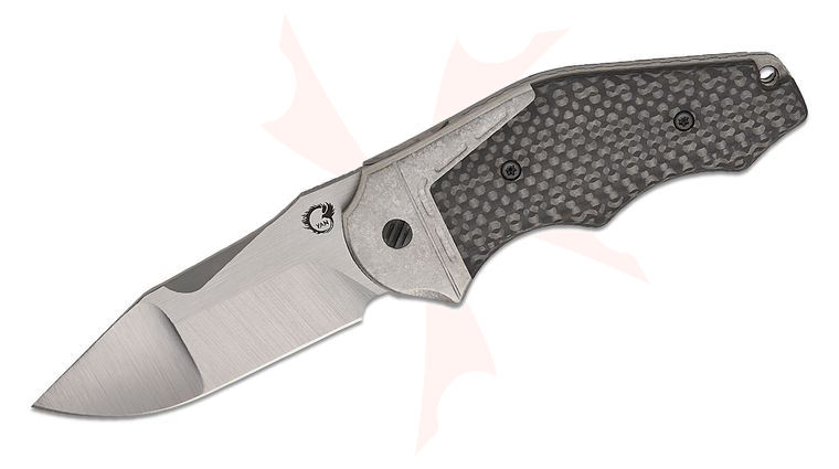 YAN Knives GTC Cabot SLT Flipper Knife 3 inch CPM-S90V Satin Compound Clip Point Blade, Carbon Fiber Handles with Crystallized Titanium Accents