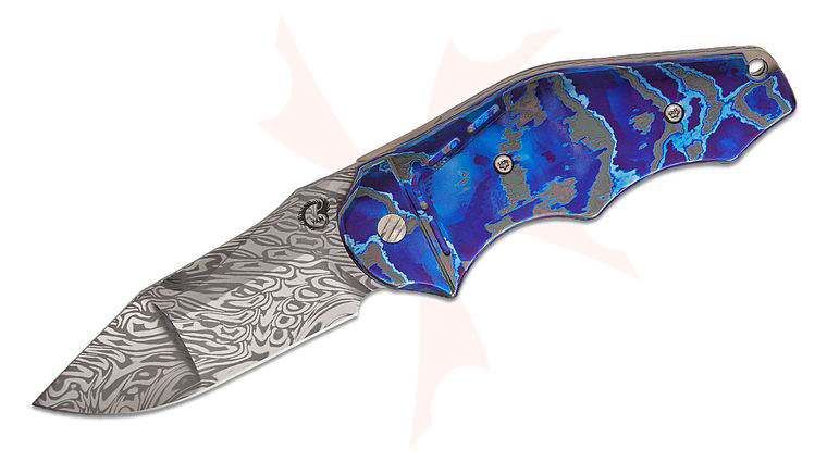 YAN Knives GTC Cabot SLT Flipper Knife 3 inch Grabak Damasteel Compound Clip Point Blade, Chad Nichols Zircuti Handles and Clip