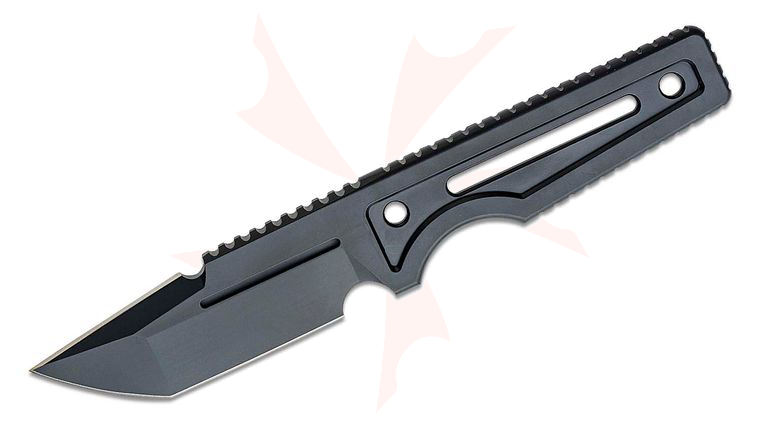 Zu Bladeworx Ultralight Fixed Blade Knife 4 inch D2 Black Cerakote Tanto Double Edge Blade and Skeletonized Handle, Kydex Sheath
