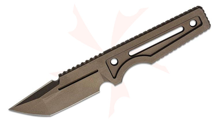 Zu Bladeworx Ultralight Fixed Blade Knife 4 inch D2 Dark Bronze Cerakote Tanto Double Edge Blade and Skeletonized Handle, Kydex Sheath