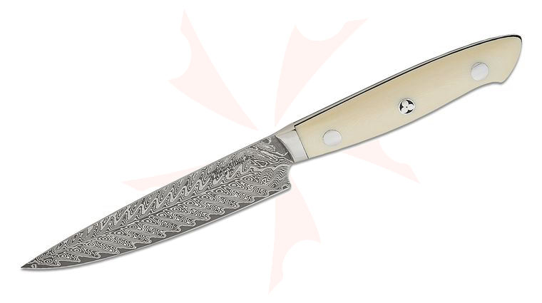 Zwilling J.A. Henckels Bob Kramer Cumulus 5 inch Damascus Utility Knife, White Linen Micarta Handles