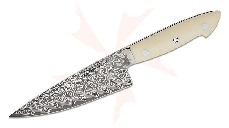 Zwilling J.A. Henckels Bob Kramer Cumulus 6 inch Damascus Chef's Knife, White Linen Micarta Handles