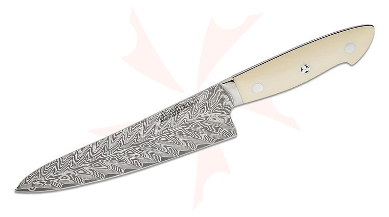 Zwilling J.A. Henckels Bob Kramer Cumulus 7 inch Damascus Santoku Knife, White Linen Micarta Handles