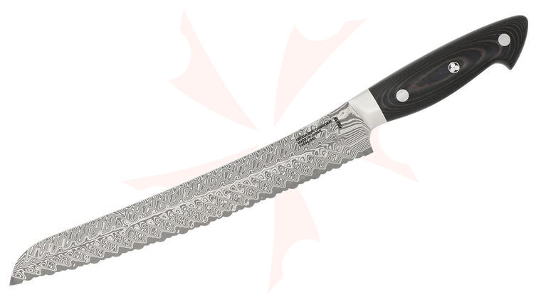 Zwilling J.A. Henckels EUROLine Bob Kramer Stainless Damascus 10 inch Serrated Bread Knife, Black Linen Micarta Handle