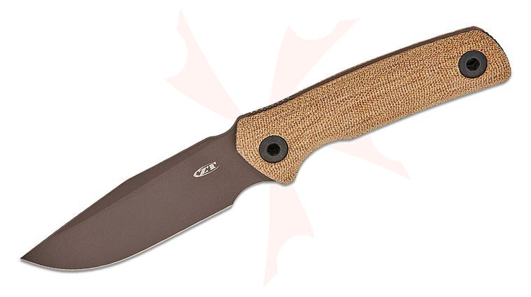 Zero Tolerance Model 0004 Fixed Blade Knife 4.2 inch CPM-CruWear Dark Bronze Cerakote Clip Point Blade, Natural Canvas Micarta Handles, Adjustable Leather Sheath