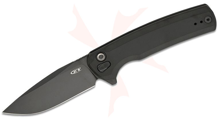 Zero Tolerance 0044BLK Button Lock Flipper Knife 3.2 inch CPM-S45VN Black DLC Drop Point Blade, Black Titanium Handles, Reversible Clip
