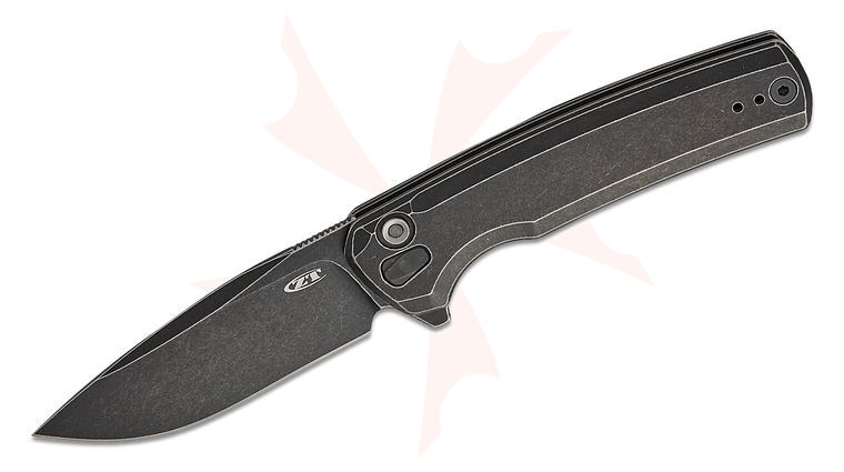 Zero Tolerance 0044BW Button Lock Flipper Knife 3.2 inch CPM-S45VN BlackWashed Drop Point Blade, BlackWashed Titanium Handles, Reversible Clip