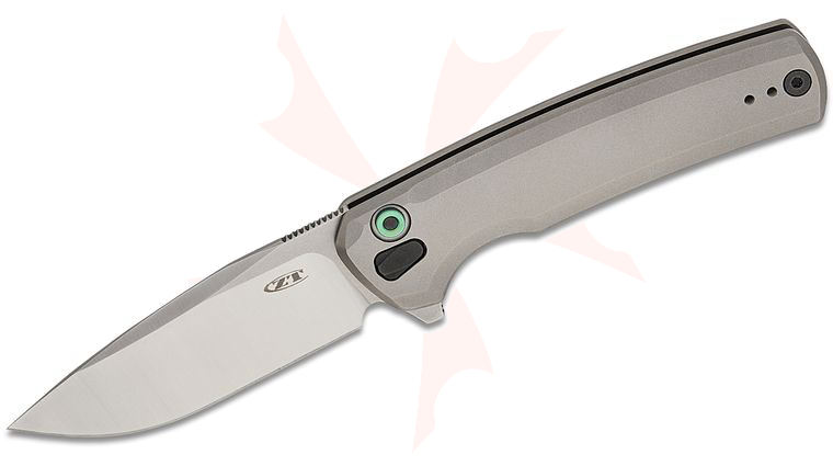 Zero Tolerance 0044 Button Lock Flipper Knife 3.2 inch CPM-S45VN Two-Tone Drop Point Blade, Bead Blasted Titanium Handles, Reversible Clip