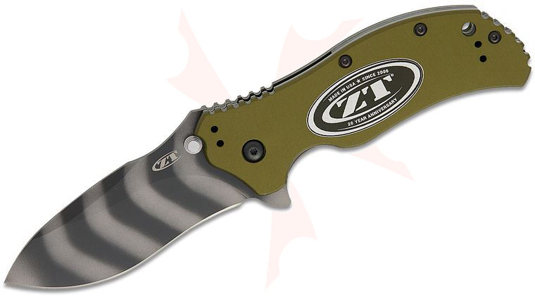 Zero Tolerance Model 0350OLTS20 20th Anniversary Assisted Liner Lock Flipper Knife 3.25 inch CPM-MagnaCut Tiger Stripe Plain Blade, OD Green Aluminum Handles with ZT Engraving