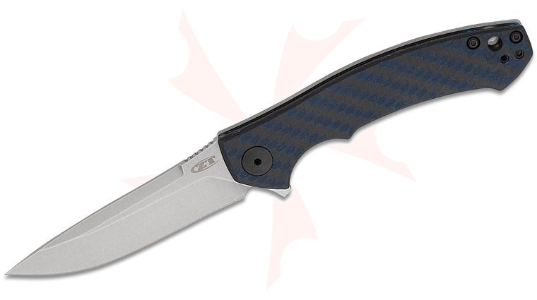 Zero Tolerance 0450BLUCF Dmitry Sinkevich Flipper 3.25 inch CPM-MagnaCut Stonewashed Drop Point Blade, Blue Carbon Fiber and Titanium Handles