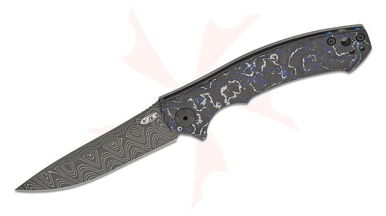 Zero Tolerance 0450MMC Dmitry Sinkevich Frame Lock Flipper Knife 3.25 inch VF Stainless Damascus Blade, Blue/White Multi Marbled Carbon Fiber and Titanium Handles