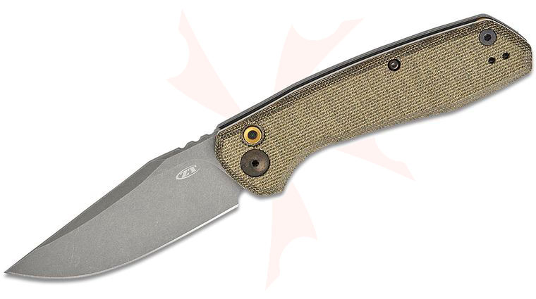 Zero Tolerance 0512OL AUTO Folding Knife 3.45 inch CPM-CruWear Gray Stonewashed Clip Point Blade, Olive Canvas Micarta and Stonewash Titanium Handles, Reversible Clip