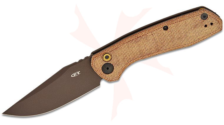 Zero Tolerance 0512 AUTO Folding Knife 3.45 inch CPM-CruWear Dark Bronze Cerakote Clip Point Blade, Natural Canvas Micarta and Titanium Handles, Reversible Clip