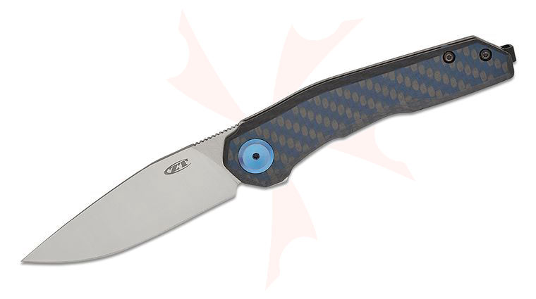 Zero Tolerance 0545BLUCF Flipper Knife 3.2 inch CPM-MagnaCut Two-Tone Satin/Stonewashed Drop Point Blade, Blue/Black Carbon Fiber and Titanium Handles