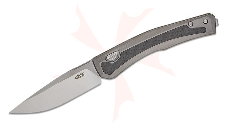 Zero Tolerance 0556 AUTO Folding Knife 3.35 inch CPM-MagnaCut Two-Tone Drop Point Blade, Bead Blasted Titanium Handles with Carbon Fiber Inlays