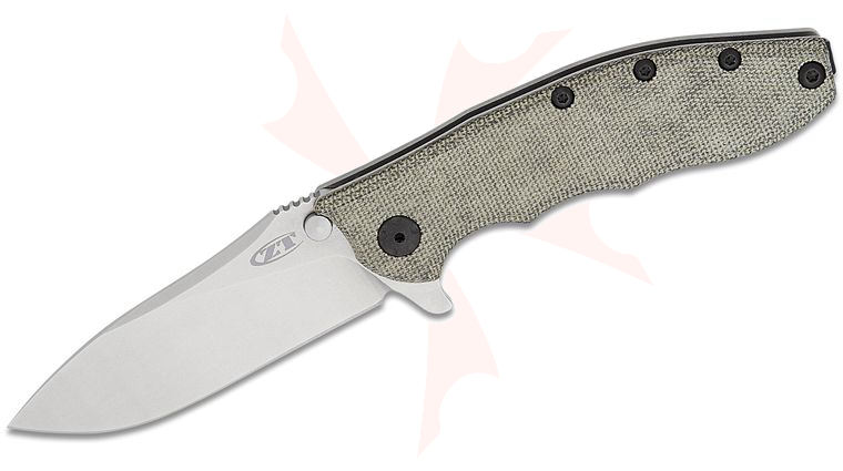 Zero Tolerance Hinderer 0562MIC Frame Lock Flipper Knife 3.5 inch CPM-MagnaCut Stonewashed Drop Point Blade, Green Canvas Micarta with Titanium Back Handle