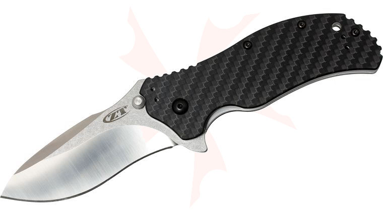 Zero Tolerance Model 0350CFM390 Assisted 3-1/4 inch M390 Satin/Stonewash Blade, Carbon Fiber Handles