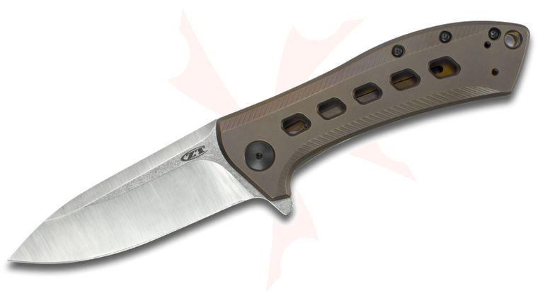 Zero Tolerance Rexford 0801BRZ Flipper 3.5 inch M390 Stonewashed Blade, Bronze Milled Titanium Handles