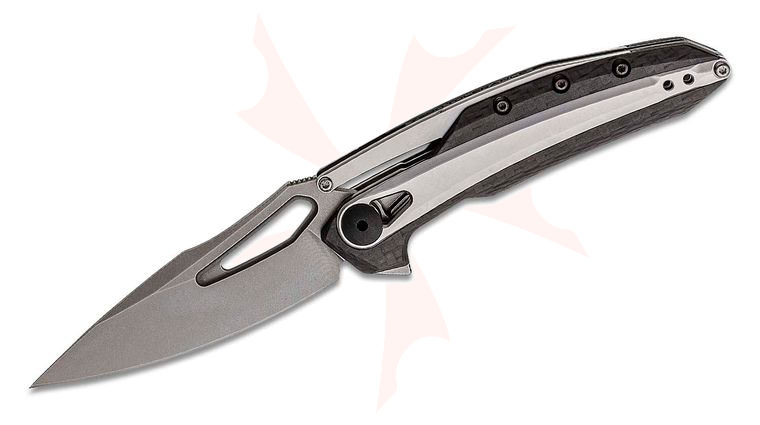 Zero Tolerance 0990 Flipper Knife 3.25 inch CPM-20CV Stonewashed Drop Point Blade, Carbon Fiber Handles with Steel Overlay