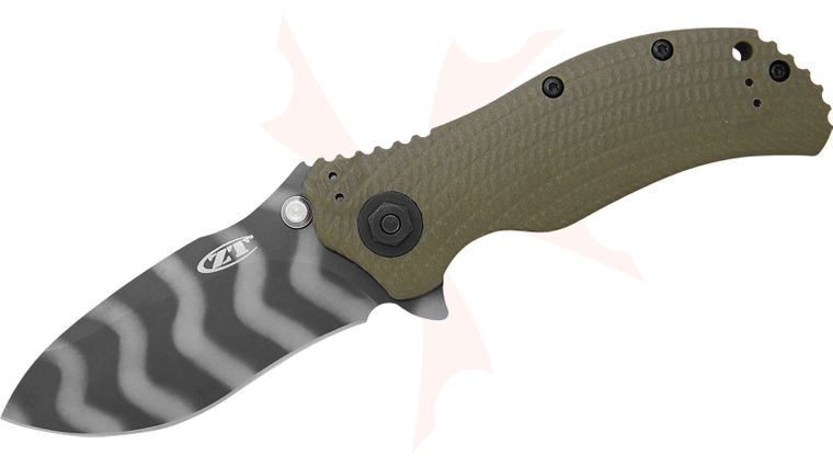 Zero Tolerance 0301 Assisted Flipper 3.75 inch S30V DLC Tiger Stripe Plain Blade, Ranger Green G10 and Titanium Back Handles