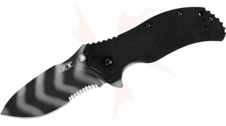 Zero Tolerance Model 0350TSST Assisted Flipper Knife 3.25 inch S30V Tiger Stripe Combo Blade, Black G10 Handles