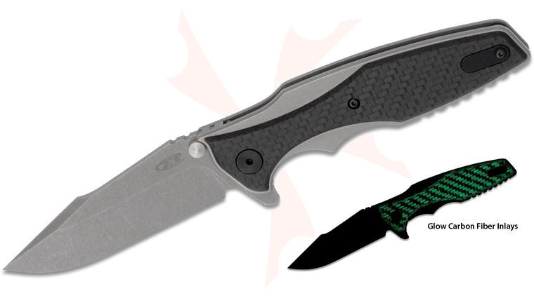 Zero Tolerance 0393GLCF Rick Hinderer Flipper Knife 3.5 inch CPM-20CV Working Finish Blade and Titanium Handles with Glow-in-the-Dark Carbon Fiber Overlays