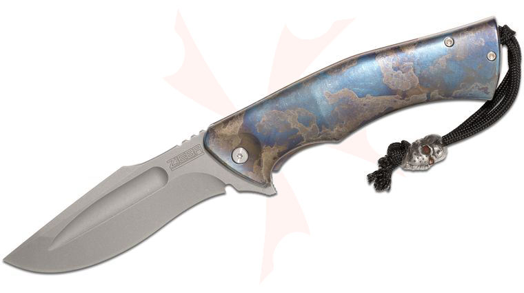 Michael Zieba/Jason Knight Custom S5  inchSouthern Star inch Flipper 4 inch M390 Stonewashed Blade, Flamed Titanium Handles