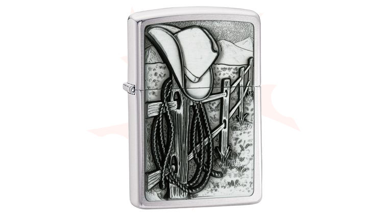 Zippo Lighter Resting Cowboy, Brushed Chrome Classic