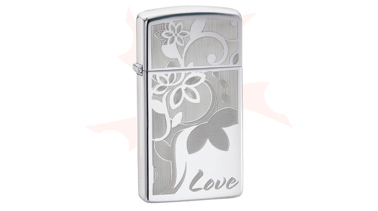 LOVECHROME® Zippo Love Flower, Slim High Polish Chrome - KnifeCenter