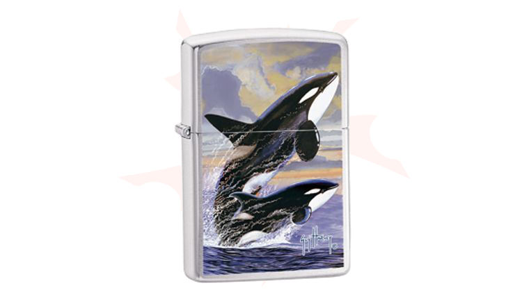 Zippo® Brushed Chrome, Guy Harvey Killer Whales - KnifeCenter