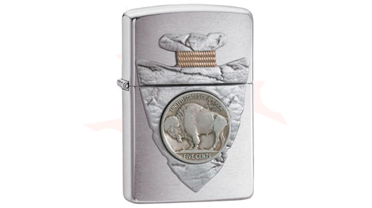 Zippo&reg; Brushed Chrome, Piercing Buffalo Nickel Emblem