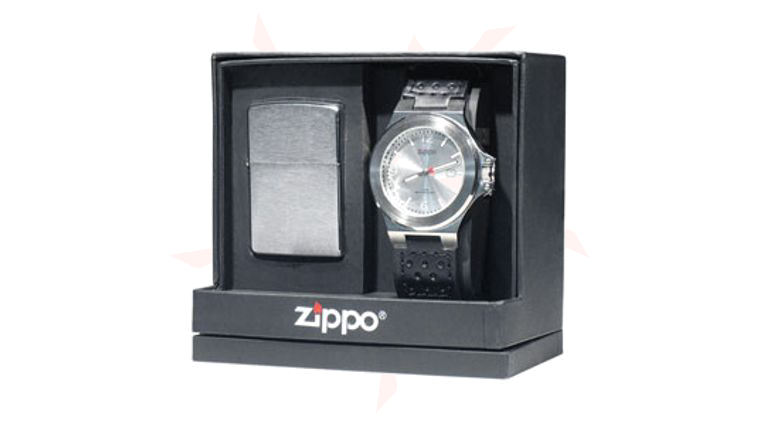 Zippo® Brushed Chrome, Lighter & Watch Set - KnifeCenter