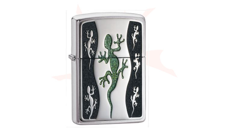 Zippo® Brushed Chrome, Green Lizard - KnifeCenter - ZIP21149