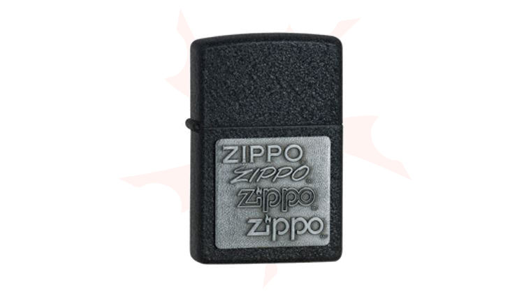 Zippo Lighter Black Crackle w/ Zippo Pewter Emblem Classic