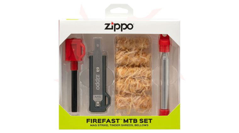 Zippo Fire Starter Combo Kit with Mag Strike, Tinder Shreds, Bellows, Boxed for Gift Giving