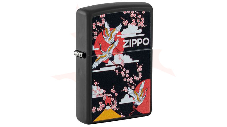 Zippo Lighter Matte Black, Color Image, Zippo Japanese Crane