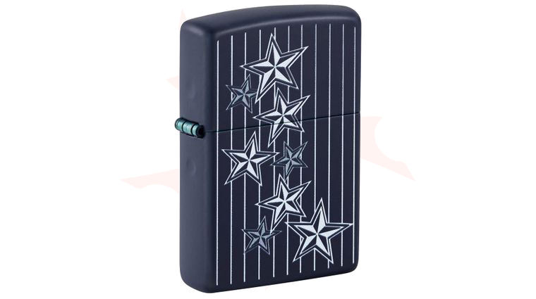 Zippo Lighter Matte Navy, Pinstripe Stars Design - KnifeCenter - 48188