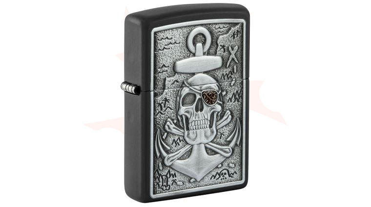 Zippo Lighter Matte Black, Skull Anchor Emblem